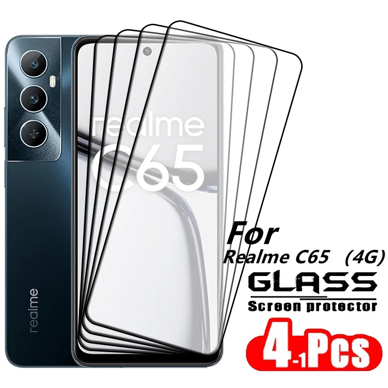 

4pcs For Realme C65 Glass Realme C65 Tempered Glass Full Cover Glue 9H HD Film Protective Screen Protector OPPO Realme C65 C 65