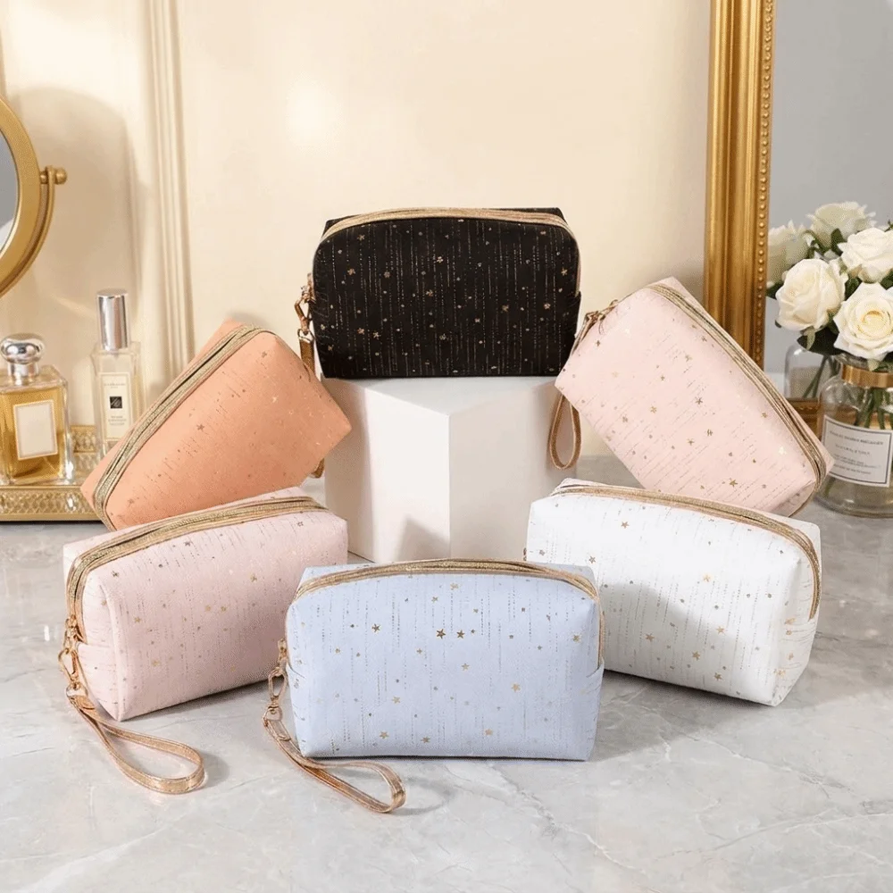 Vintage Large Capacity Makeup Bag Gold-tinted Breathable Storage Bag Lightweight Rainproof Cosmetic Bag Travel