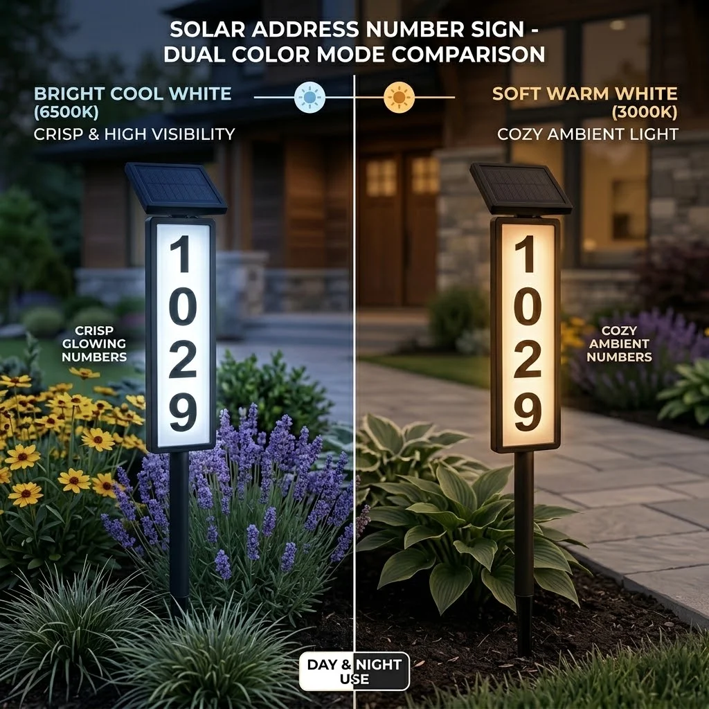 Solar-Powered Door Sign Lamp, Ground-Inserted Courtyard Address Number Plate, IP44 Waterproof, Light-Controlled Automatic, 000K Warm White, 6500K Cool White, Dual-Color Adjustable, Mailbox Courtyard High-Visibility Address Indicator Light, 10mAh.