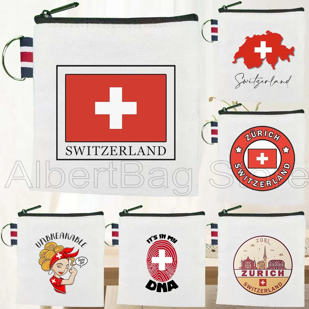 

Zurich Швейцария Карта страны Флаг Swiss Girl Симпатичные холщовые сумки для монет Маленькие квадратные сумки для хранения ключей Хлопковая сумка для карт Кошелек