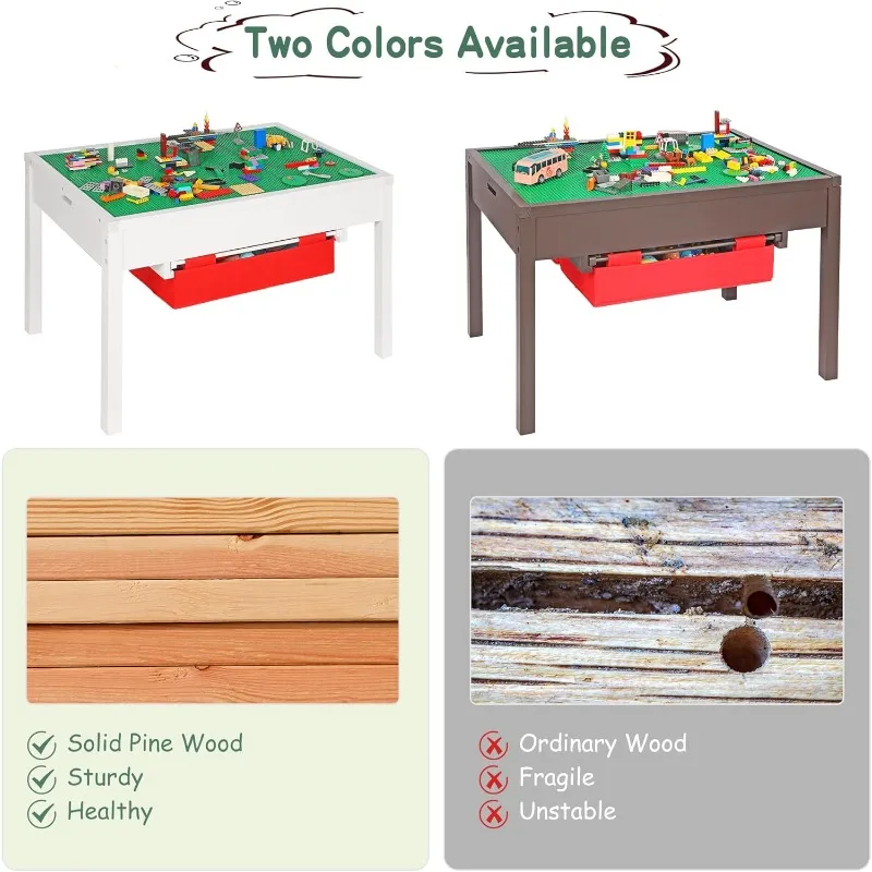 طاولة أنشطة للأطفال 2 في 1 مع أدراج تخزين، وطاولة لعب خشبية مع كتل قابلة للفصل والسبورة #6