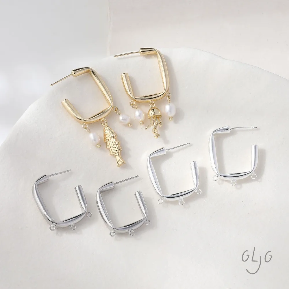 

4PCS Dainty C-shaped Design Ear Studs Jewelry Findings Making Earrings DIY Brass 14k Gold Plated Accessories 29*21mm