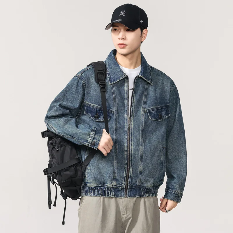 

Мужская уличная модная повседневная свободная короткая джинсовая куртка-бомбер в стиле ретро, джинсовое пальто, верхняя одежда, весенне-осенняя джинсовая куртка