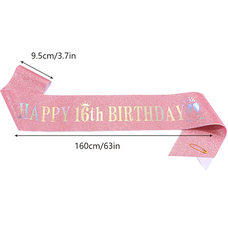 10th 16th 21st 30th 40th 50th Happy Birthday Sash Glitter Satin Sash for Girls Women Birthday Parties Favor Decorations Supplies