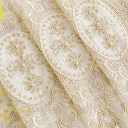 Luxurious Romantic Flowers with Beads Embossed Embroidery Sheer Curtains for Bedroom Colorful Jacquard Living Room Window Drapes