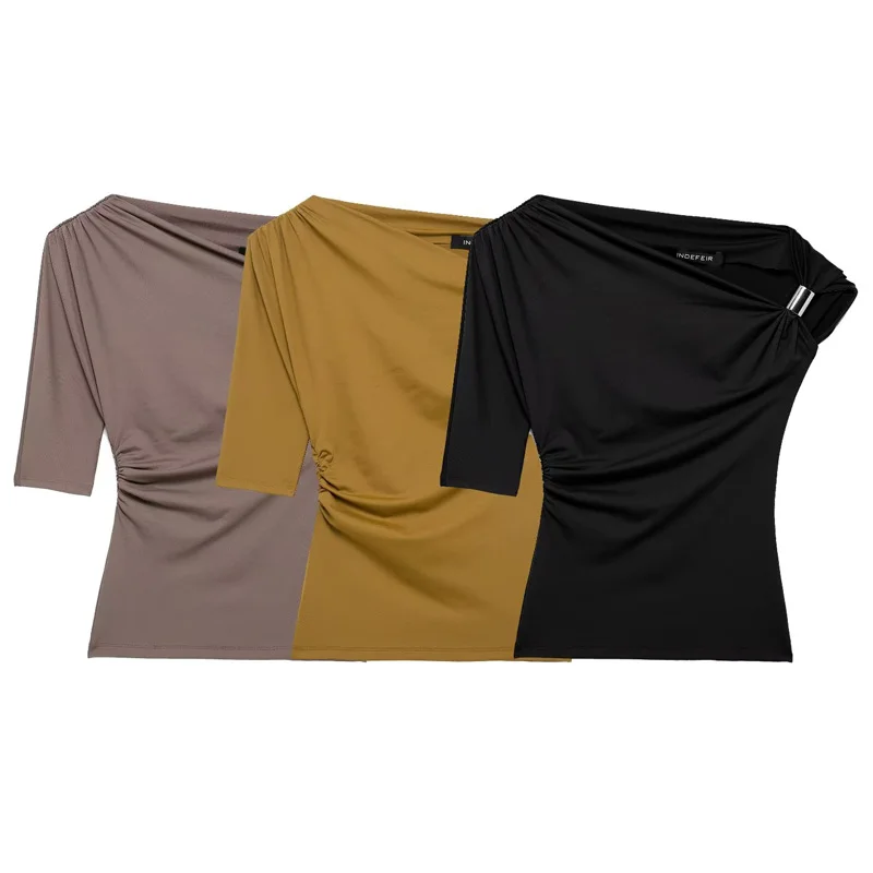 HXAO 2025 Women Asymmetrical Top Spring Summer Yellow Black Khaki Tanks & Camis Sexy Tight Y2k T-Shirt Lady Fashion Tank Top 066 image 2