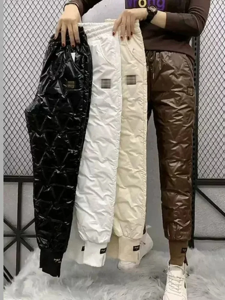 Women's Winter High Waist Thermal Casual Pants Diamond Pattern Quilted Cotton Trousers Loose Fit Outerwear Comfortable