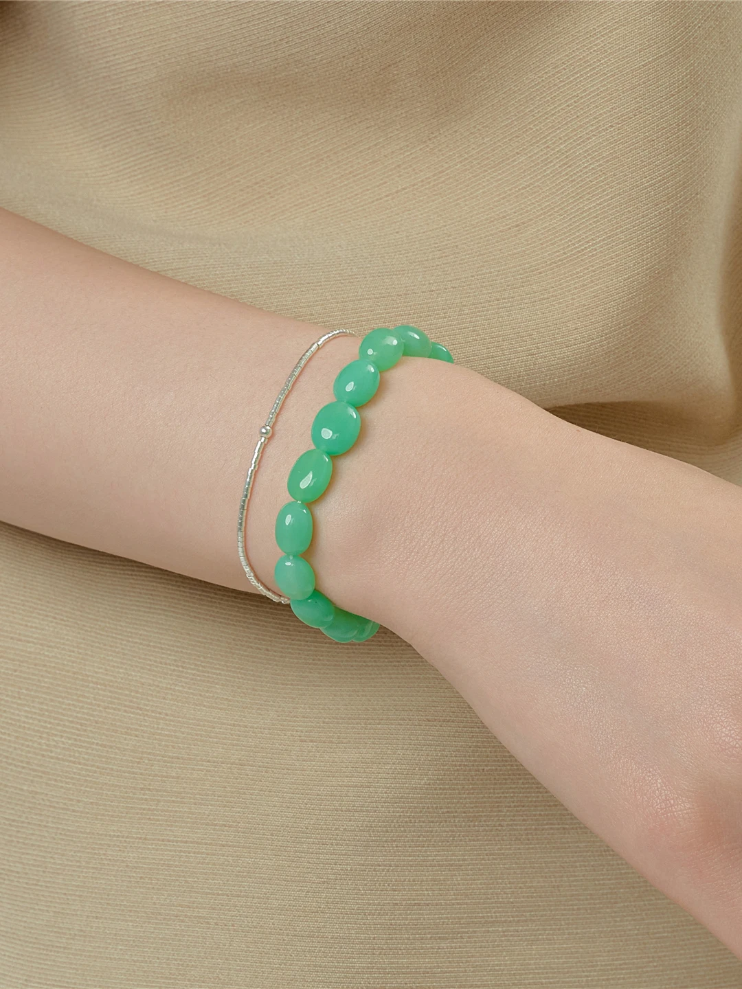 Original Design S925 Sterling Silver Natural Hand Bracelet Layered Green Cool Spring  Style Jewelry Accessories