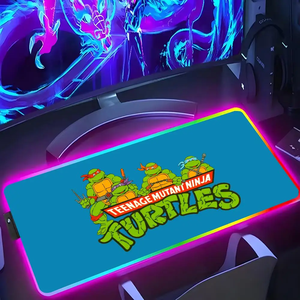 Alfombrilla de ratón de dibujos animados para adolescentes Mutantes Ninjas RGB luminosa 900X400mm alfombrilla de mesa grande antideslizante juego Extra grande alfombrilla de ratón de oficina