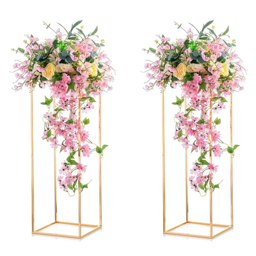 

2 Pcs Metal Flower Floor Vase Column Geometric Centerpieces Flower Stand for Tables, 31 inch Tall Gold Flower Holder for Home Pa