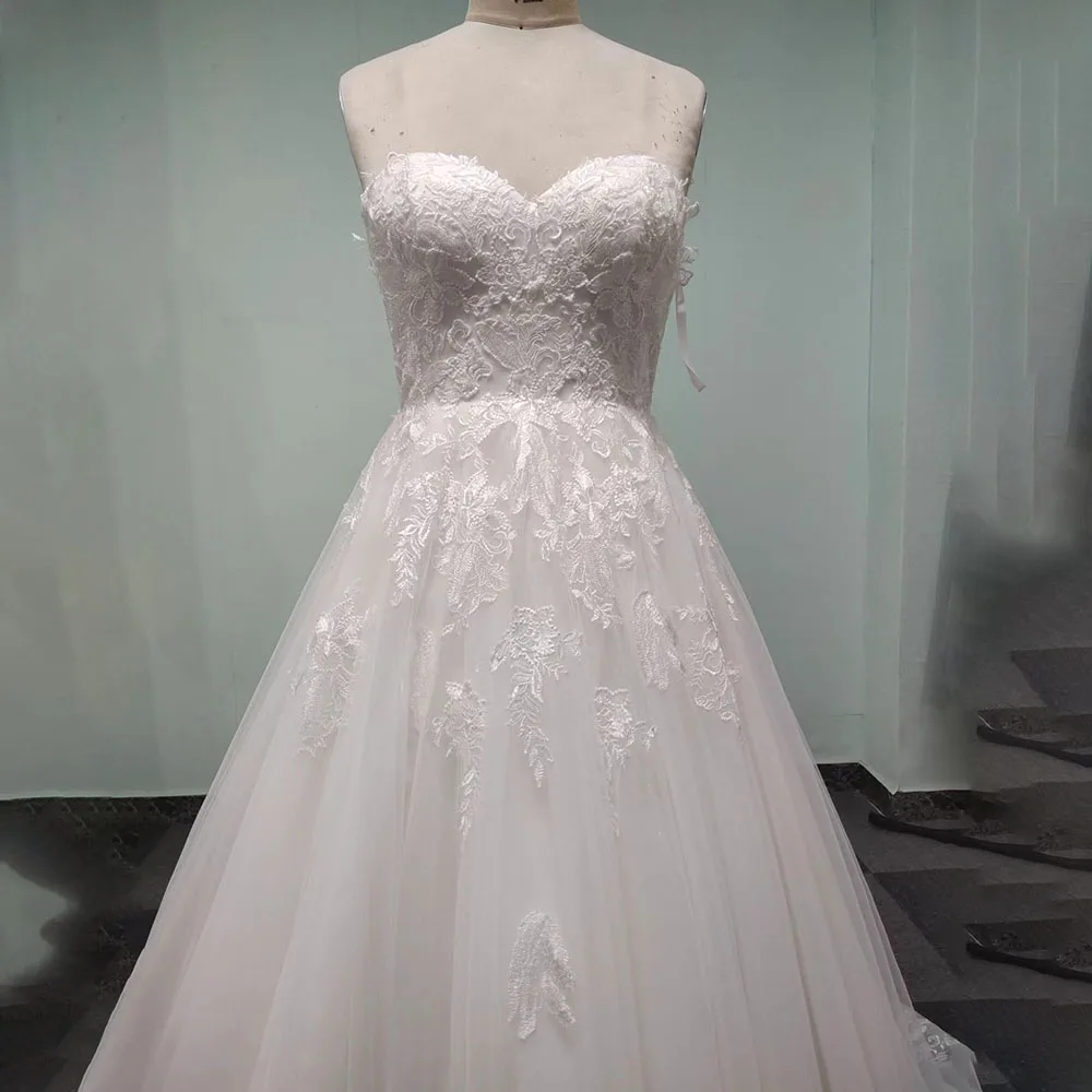 Elegante abito da sposa linea A per donna Abito da sposa senza maniche con collo senza spalline Abito da principessa con applicazioni in pizzo personalizzato