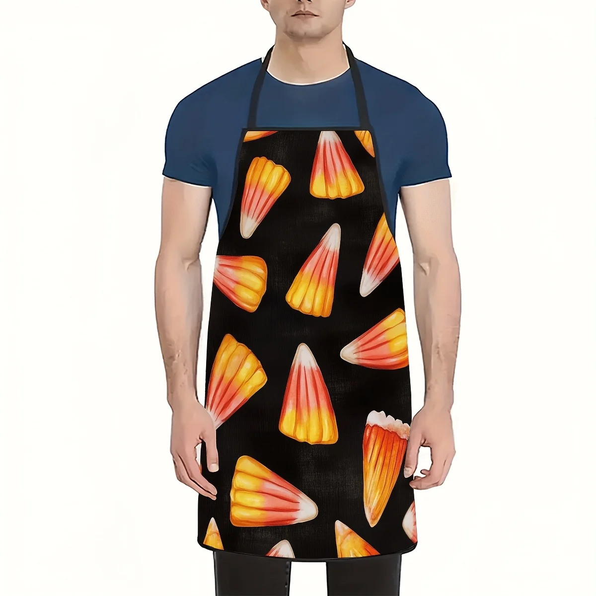 Candy Corn Pattern Kitchen Apron - Halloween Sweet Treat Chef Bib for Cooking Baking Party Favors