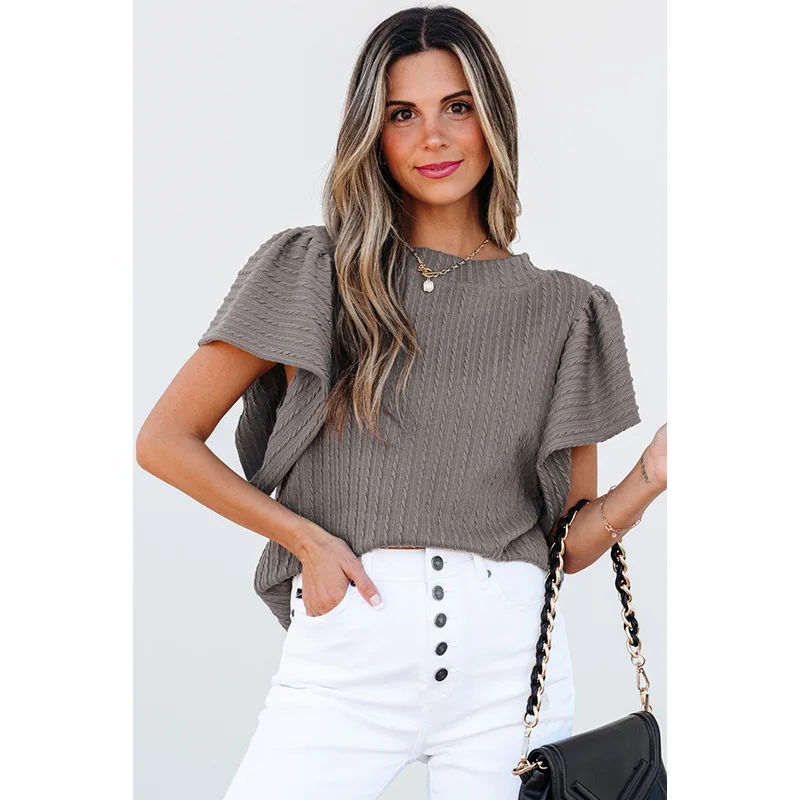 

Летний женский однотонный свитер с круглым вырезом и короткими рукавами, модный топ в европейском и американском стиле, универсальная пригородная одежда