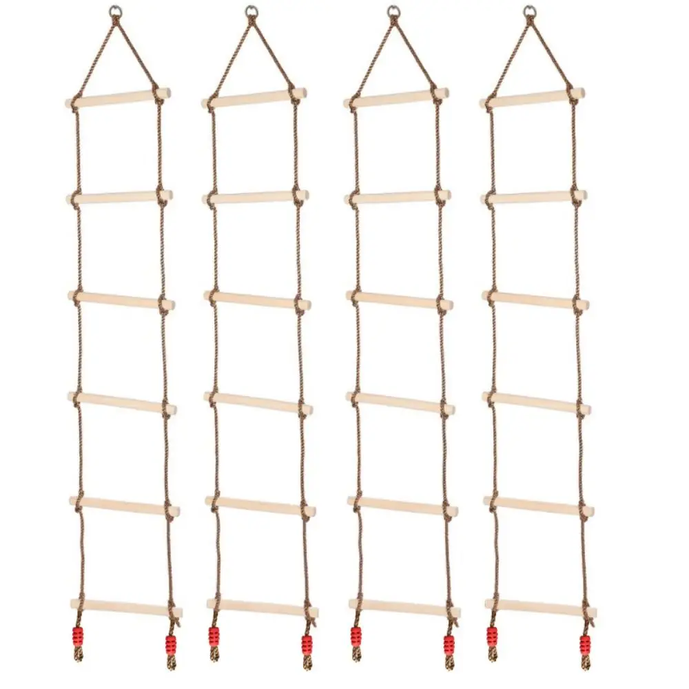 Escalera de escalada con cuerda oscilante, juguete con plataformas, cuerda colgante de madera para niños, muebles de exterior, escalera de cuerda de madera divertida