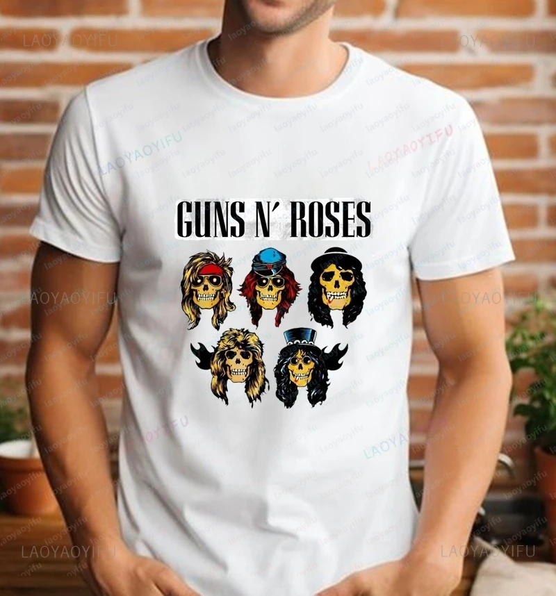 Guns N Roses Rock Band Fashion Retro Loose Short-sleeved T-shirts Summer Trend Harajuku Neutral Shirts Oversized T-shirts