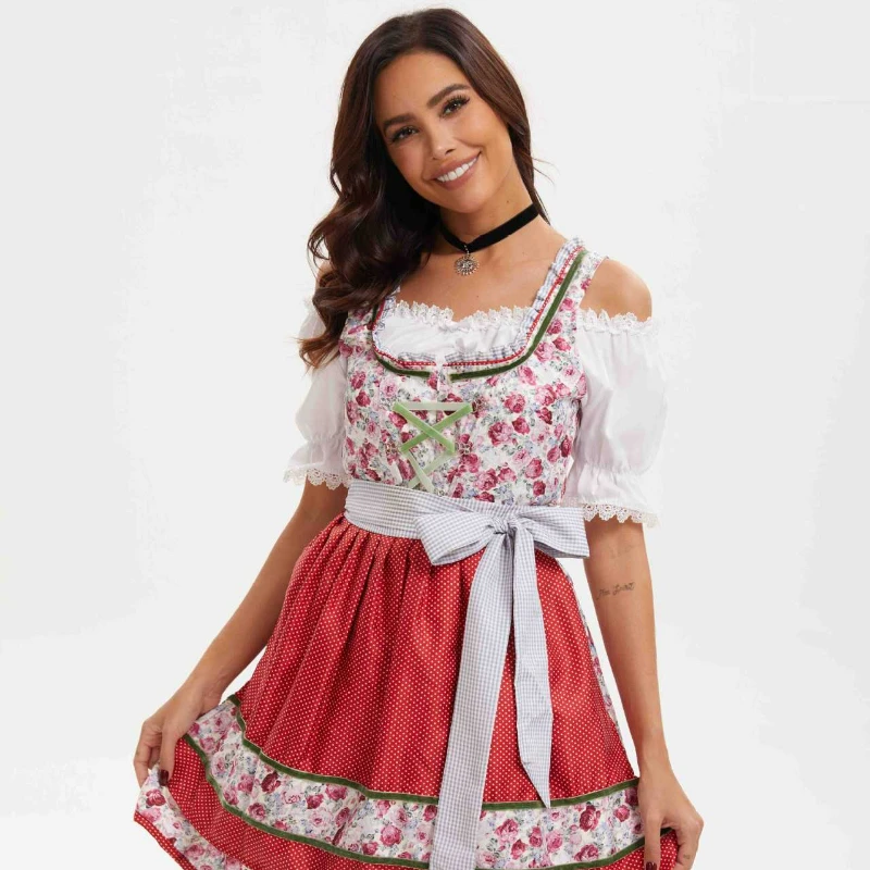 

Oktoberfest Halloween Costumes Bavarian Maid Uniform Dress Germany Munich Stage Performance Clothing 4-Piece Set