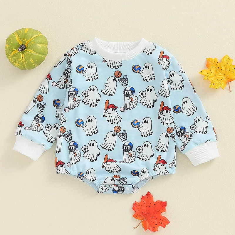 

Suefunskry Baby Girls Boys Halloween Romper Ghost Baseball Print Round Neck Long Sleeve Casual Jumpsuit for Spring Fall