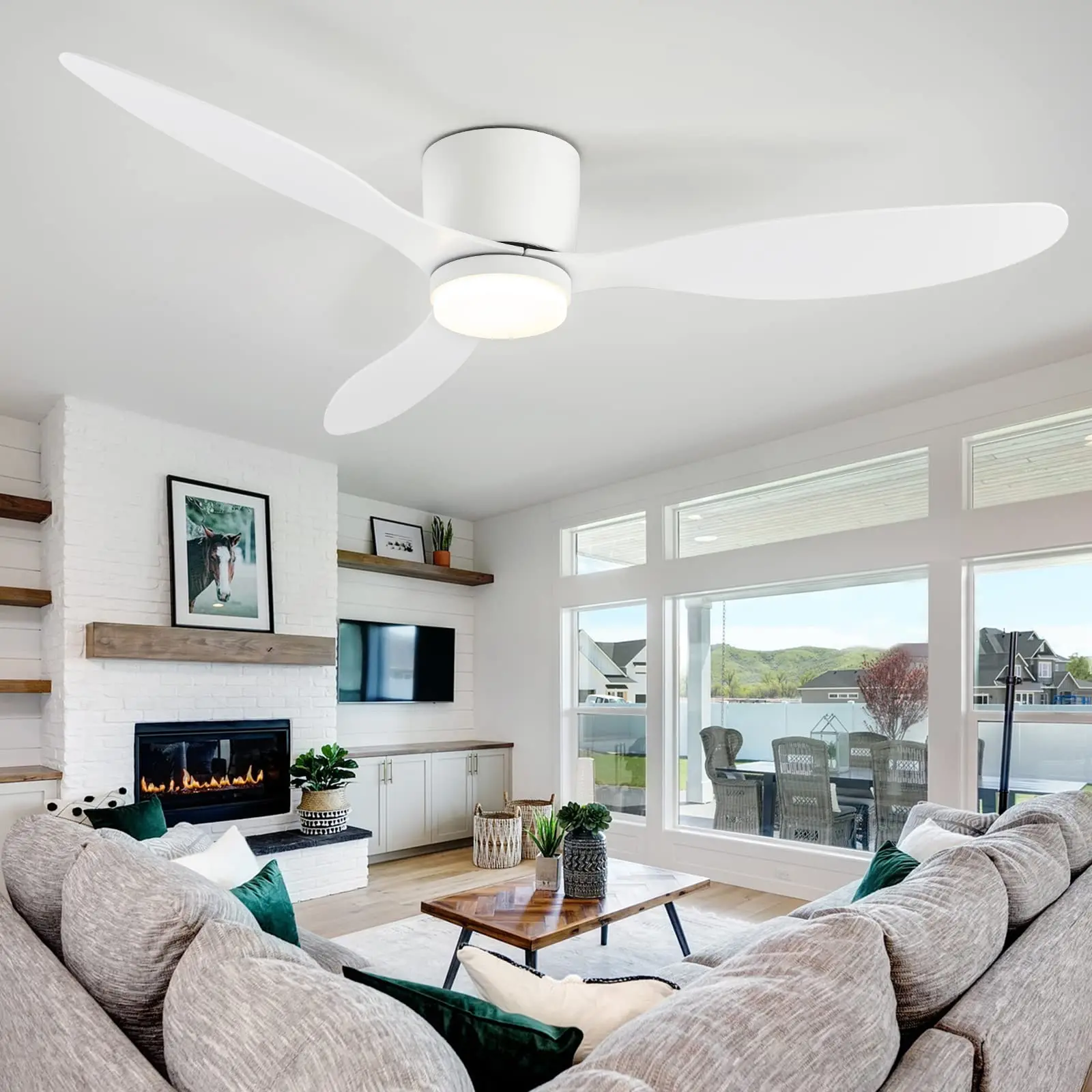 Ceiling fan light 52-inch white DC motor with light 48W with remote control simple household LED fan light 85V~265V