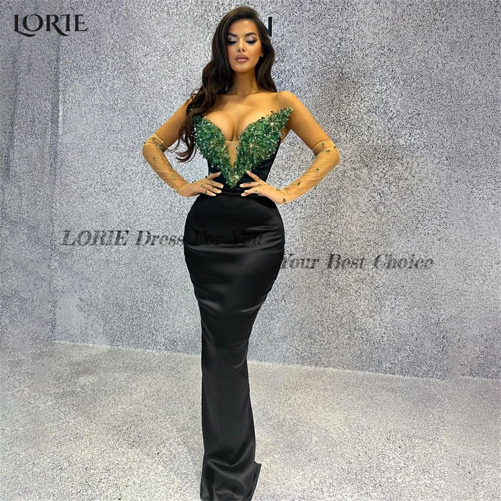 LORIE Bodycon Mermaid Evening Dresses Off Shoulder Beadings V-Neck Backless Prom Dress Elastic Satin Dubai Bride Party Gowns