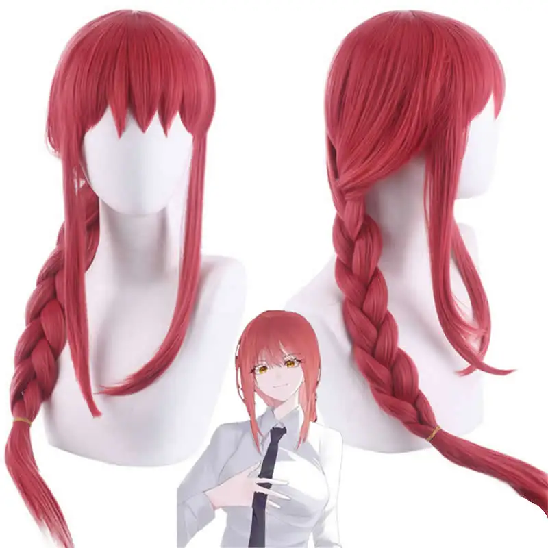 Cosplay Makima Anime Chainsaw Man Costumes Props Women Long Braided Straight Synthetic Hair Halloween Role Play Wigs + Wig Cap