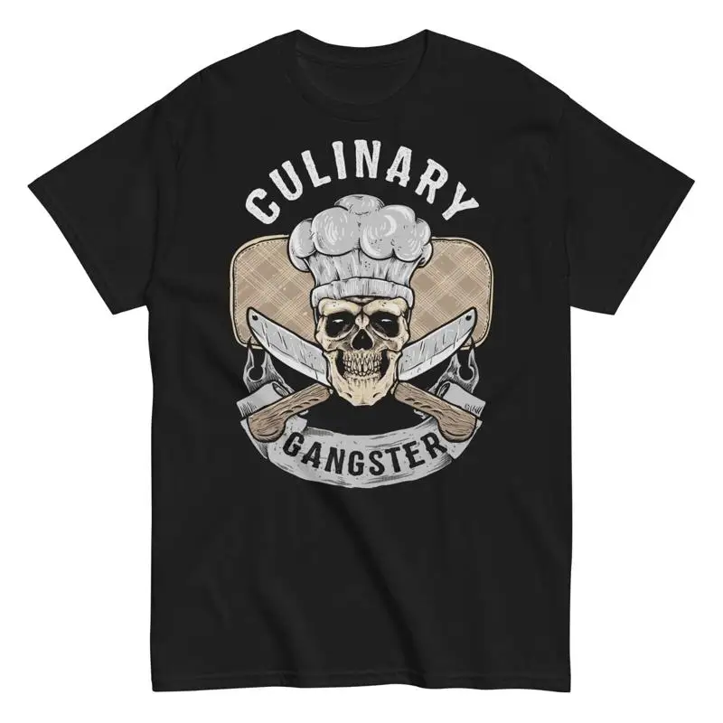 

Мужская хлопковая футболка Chef Culinary Gangster Skull для приготовления пищи на кухне