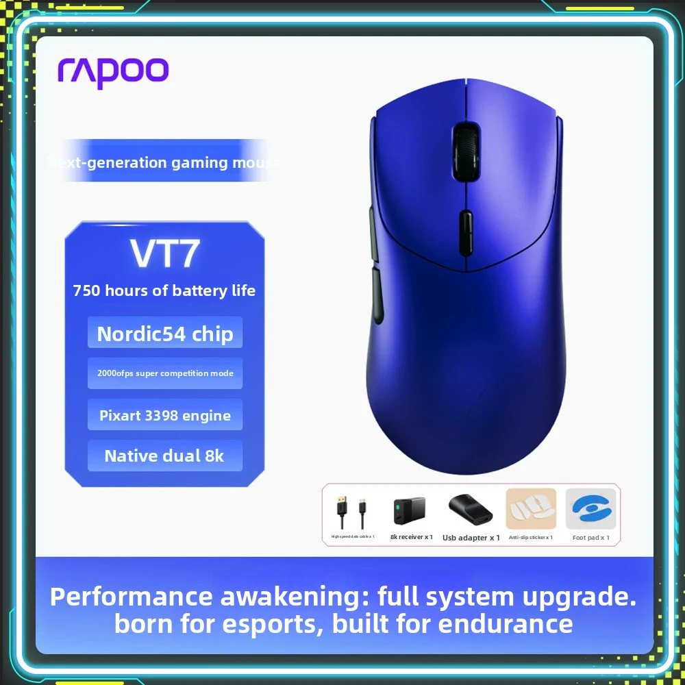 Rapoo VT7 MAX / VT7 Wireless Gaming Mouse 53g Lightweight True 8K Wireless Polling Rate Up to 750Hr Battery Life For Gamer