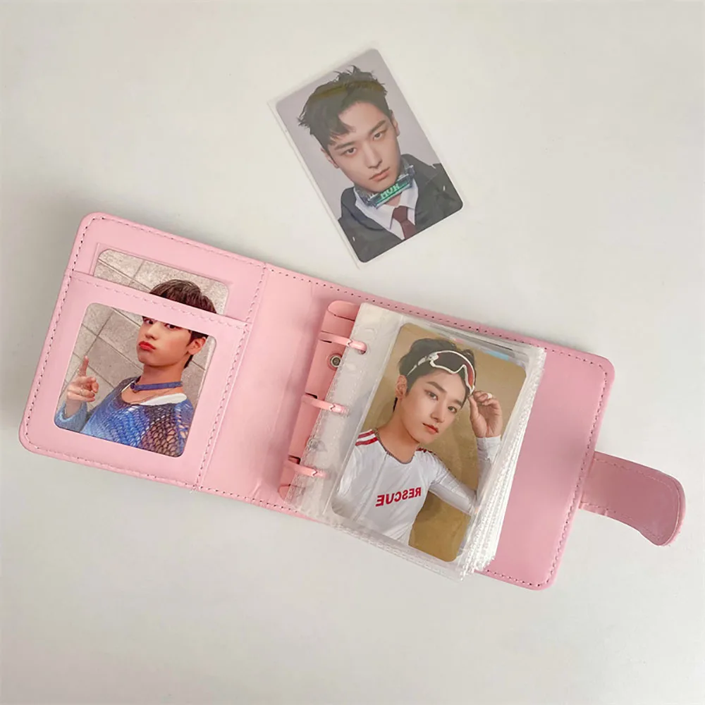 Candy Color A5/A7 PU Leather Binder Photocards Cover Cute Kpop Loose-leaf Collect Book Photo Cards Album Storage Book Stationery