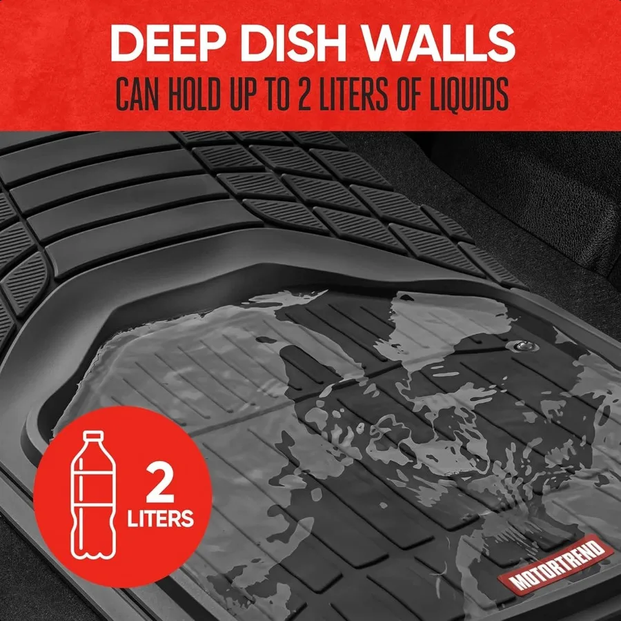 FlexTough Defender Floor Mats for Cars and TrunkShield Trunk Mat Set NextGen Deep Dish Heavy Duty Car All Weather Rubber Set Au