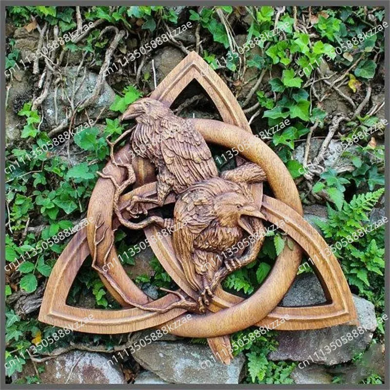 Resin Crow on the Ground Handicraft Norse Pagan Gods Carving Heathen Rune Wall Hanging Pendant Garden Yard Decoration Statues