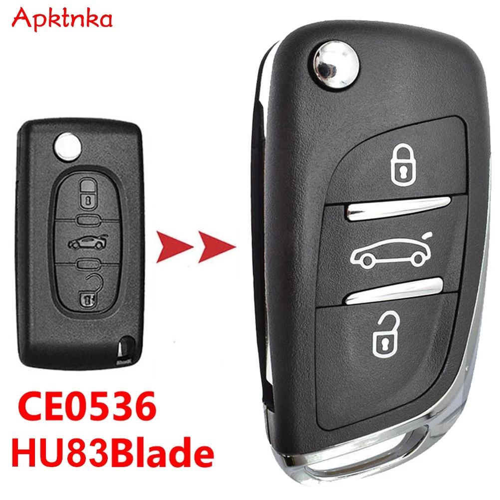 Apktnka 3 Button Modified Flip Folding Remote Car Key Shell Case For Peugeot 207 307 407 408 308 For Citroen C4 C2 HU83 Blade