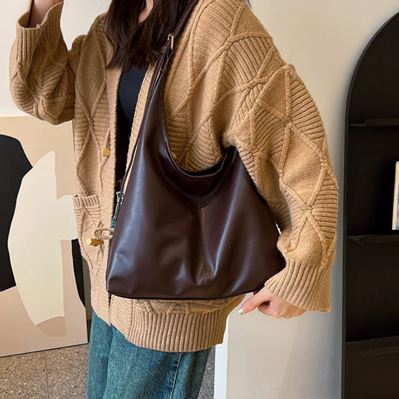 Vintage commute sacos de ombro para as mulheres nova moda simples grande capacidade sacola streetwear tendência senhora axilas saco crossbody