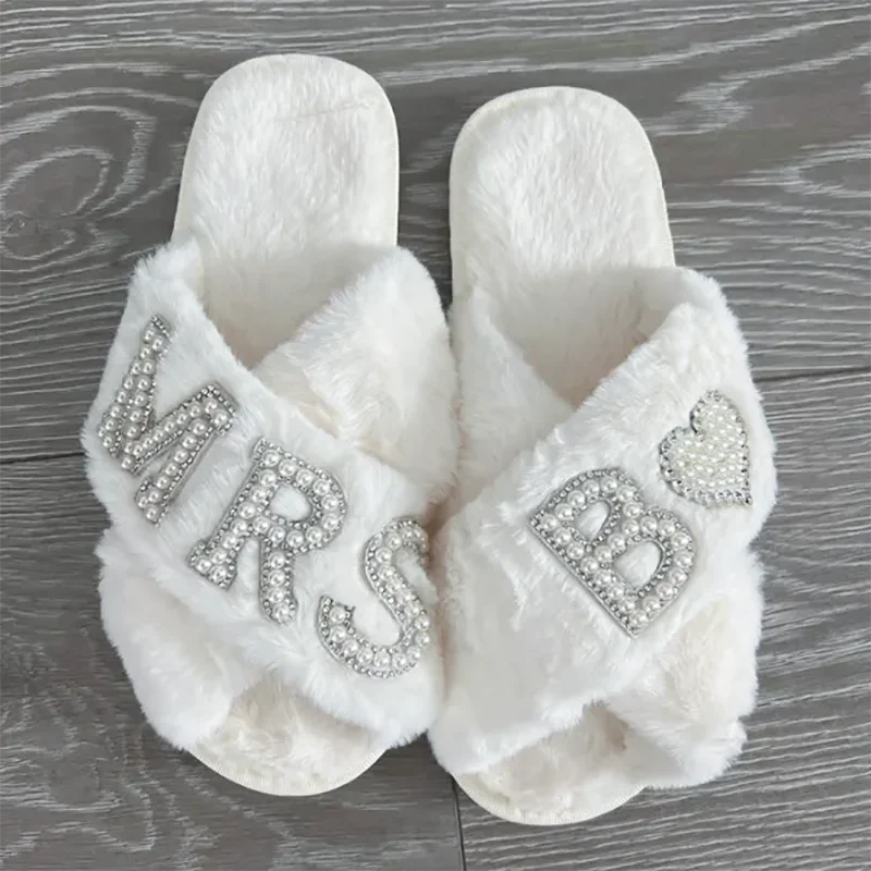 Mrs+a-z Letters Pearl Letters Soft Open Slipper Bachelorette Bach Party Decorations Bridesmaid Wedding Supplies Honeymoon Gifts