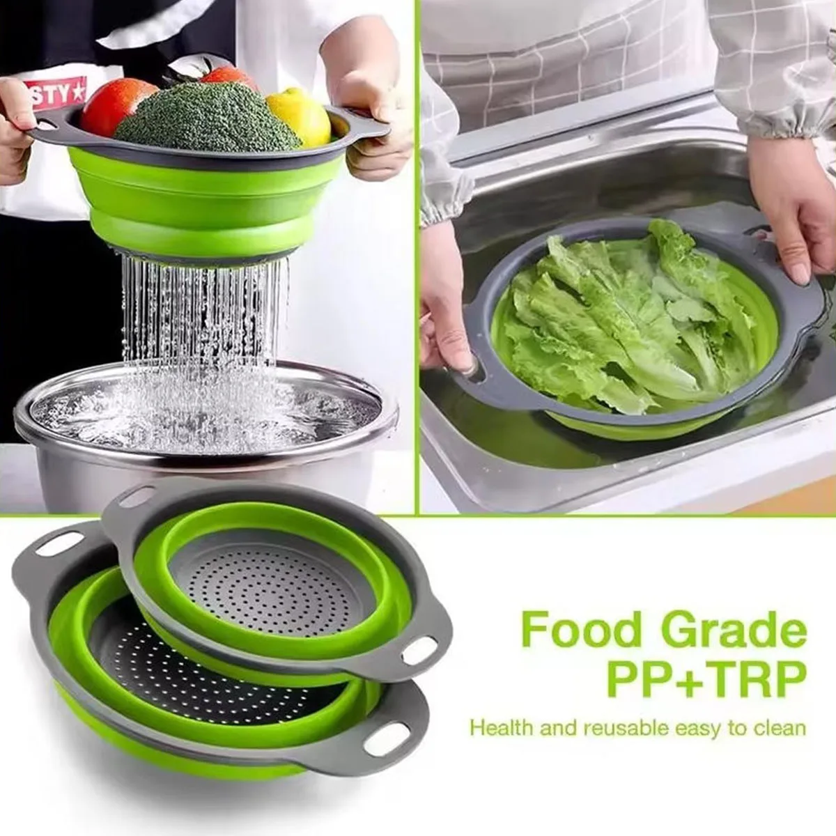 Silicone Collapsible Drain Basket Foldable Food Strainer for Washing Grains Fruits Home Kitchen Baking Use