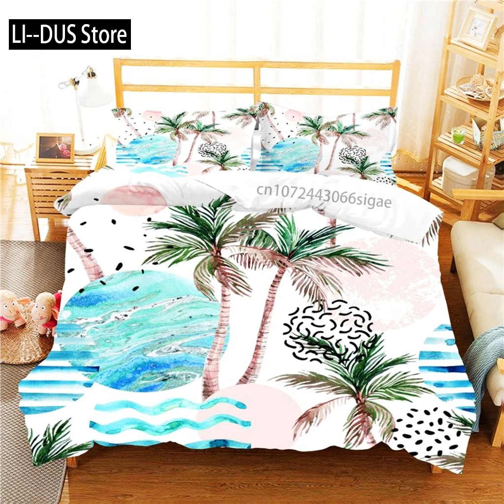 

Leaves Duvet Cover Set Queen Size Hawaiian Tropical Leaves Theme Bedding Set King Microfiber Green Leaves Branches Quilt Cover