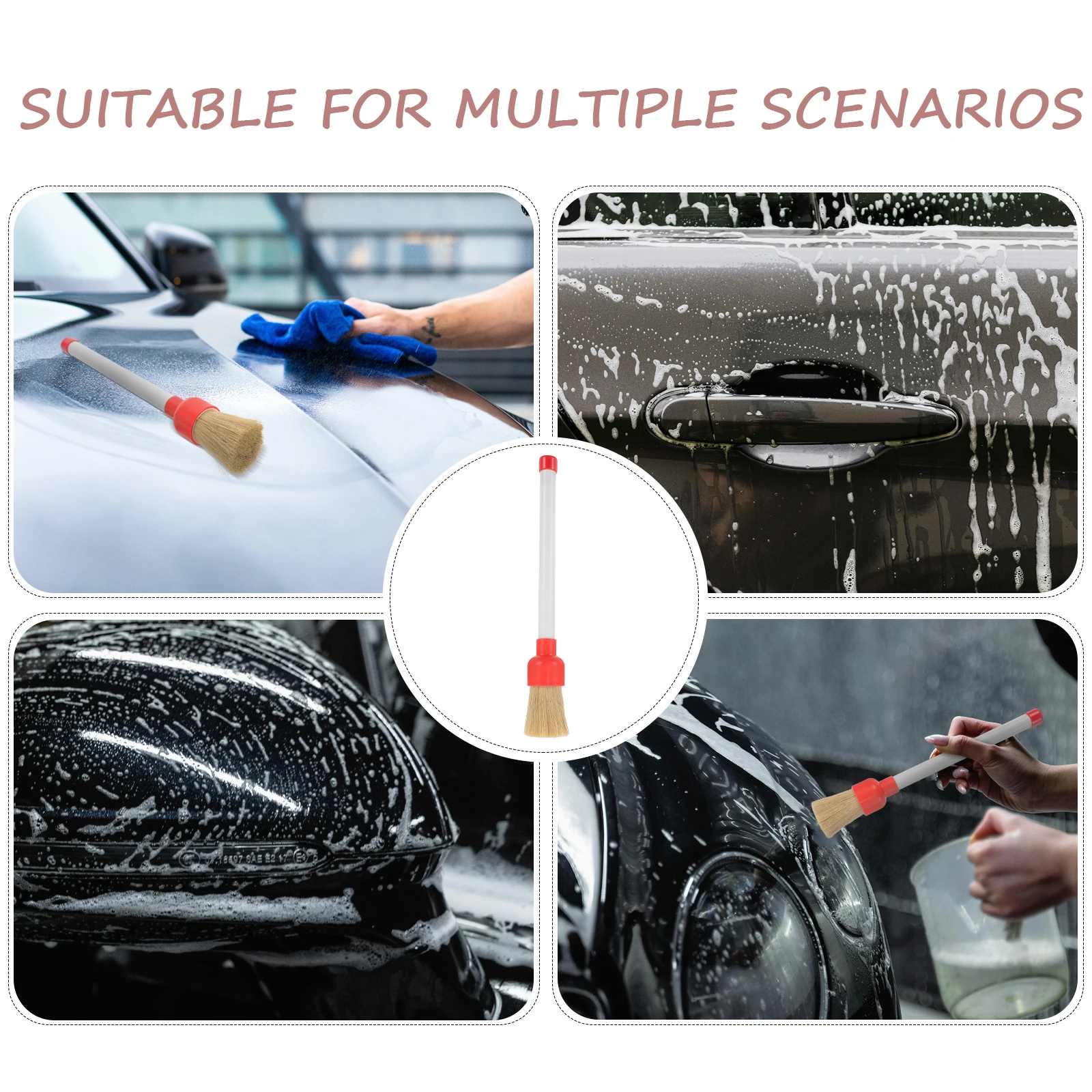 

Tire Cleaning Brush Round Head Car Wheel Detailing Tools Plastic Nylon Long Lasting Compact Lightweight Tire Rim Engine