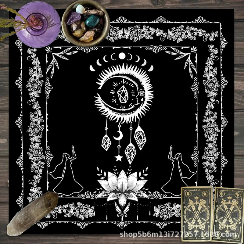 Hamsa Hand Yin Yang Tarot Altar Cloth Sun Moon Phase Divination Tablecloth Witchcraft Home Decor