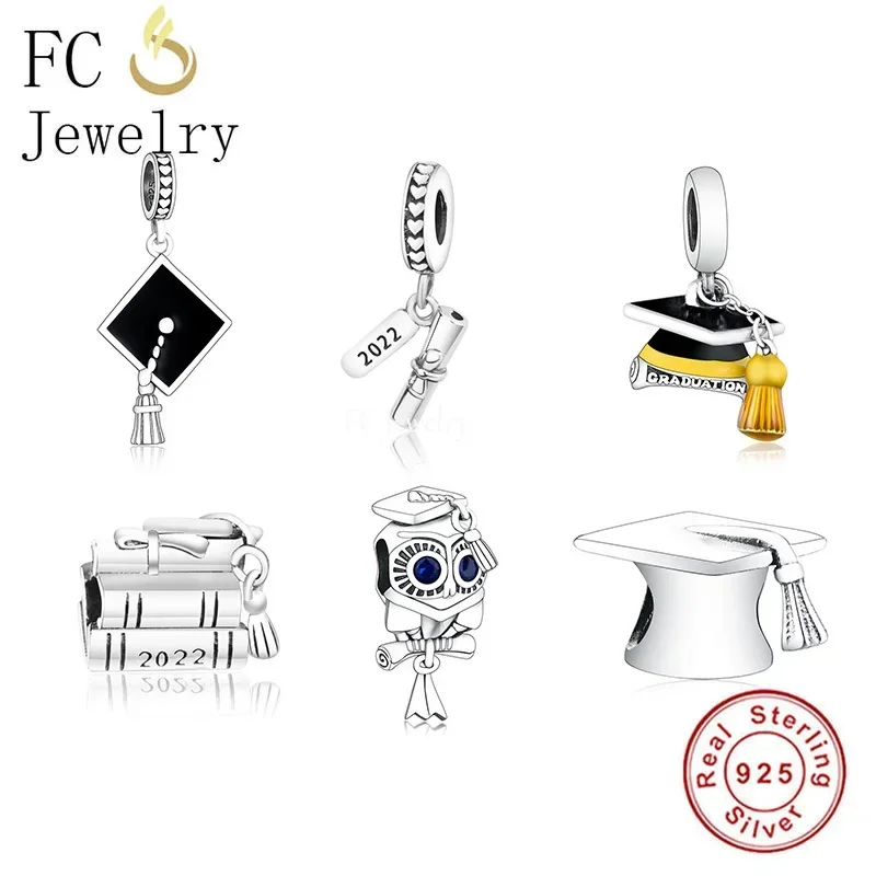 FC Jewelry Fit Original Charm Bracelet 925 Silver Graduation Book Scroll Diploma Degree Cap Bead For Making Women Berloque 2022