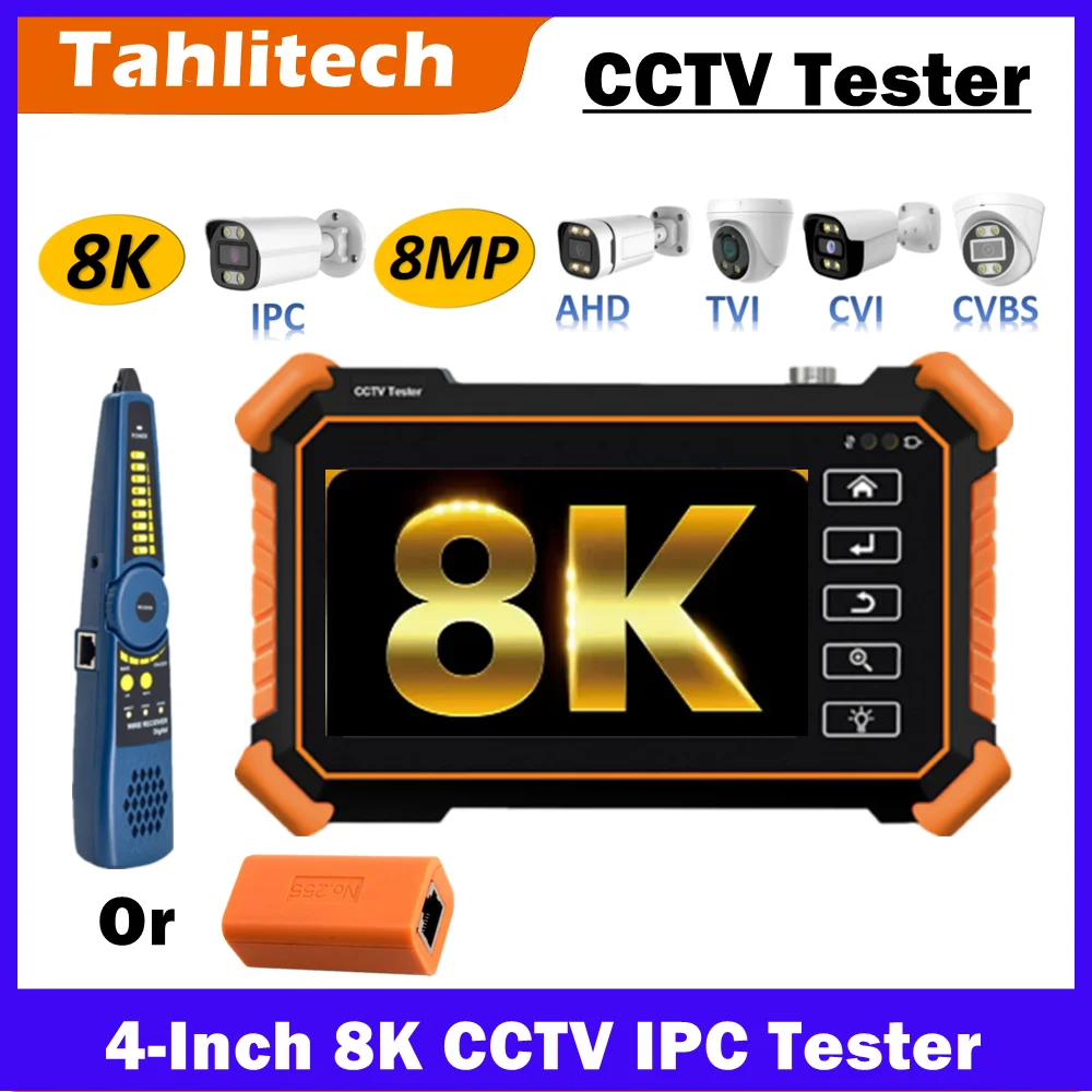 8K H.265 4K CCTV Security Camera Tester WiFi UTP Cable Tester IP Analog TVI CVI AHD Compatibility for Surveillance Equipment