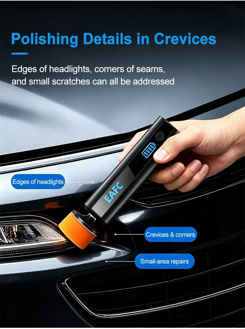 EAFC 40W Kabelloser Mini-Autopolierer, Handgehaltener Buffer mit 3 Schwammpads, Typ-C Aufladbar für Kratzerentfernung, Detailing, Auto und Heimgebrauch – Detail 3