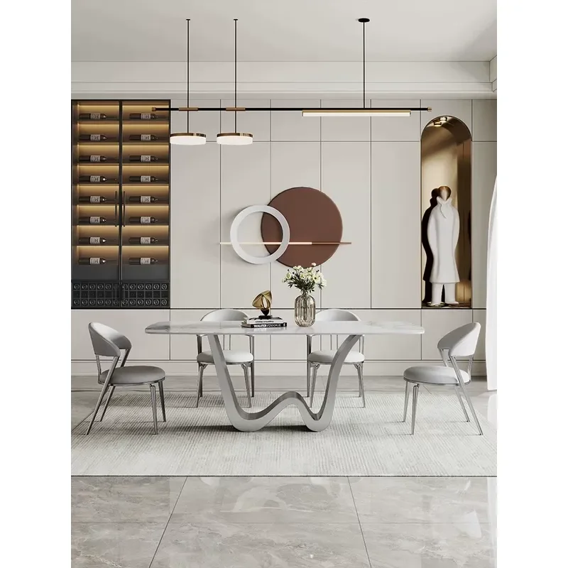 Rectangular Sintered Stone Dining Table Set with Chairs Modern Minimalist Luxury Style for Small Apartment Home Kitchen
