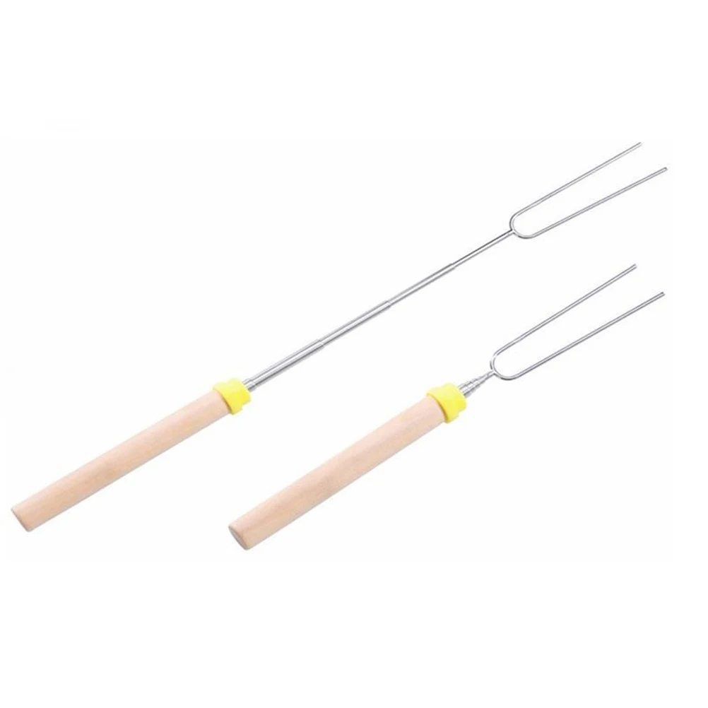 

Stainless Steel Barbecue Fork Hot Dog Roasting Stick Sausage Marshmallow Skewer Telescoping Camping BBQ Tool Outdoor Grilling