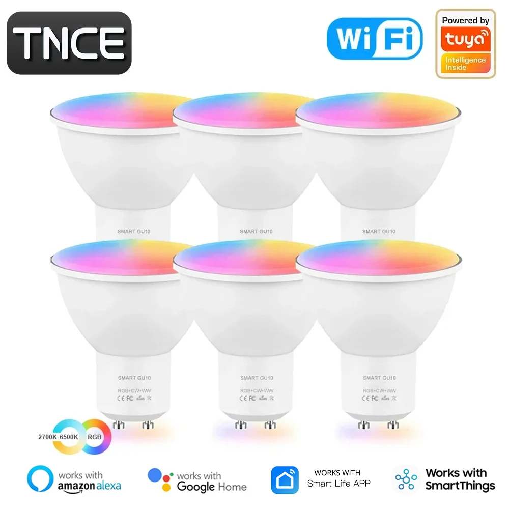 

TNCE Tuya GU10 WIFI LED Bulbs, RGB C+W White Dimmable Bluetooth Lamps, Smart Life APP Control Light Bulb,Voice Alexa/Google home