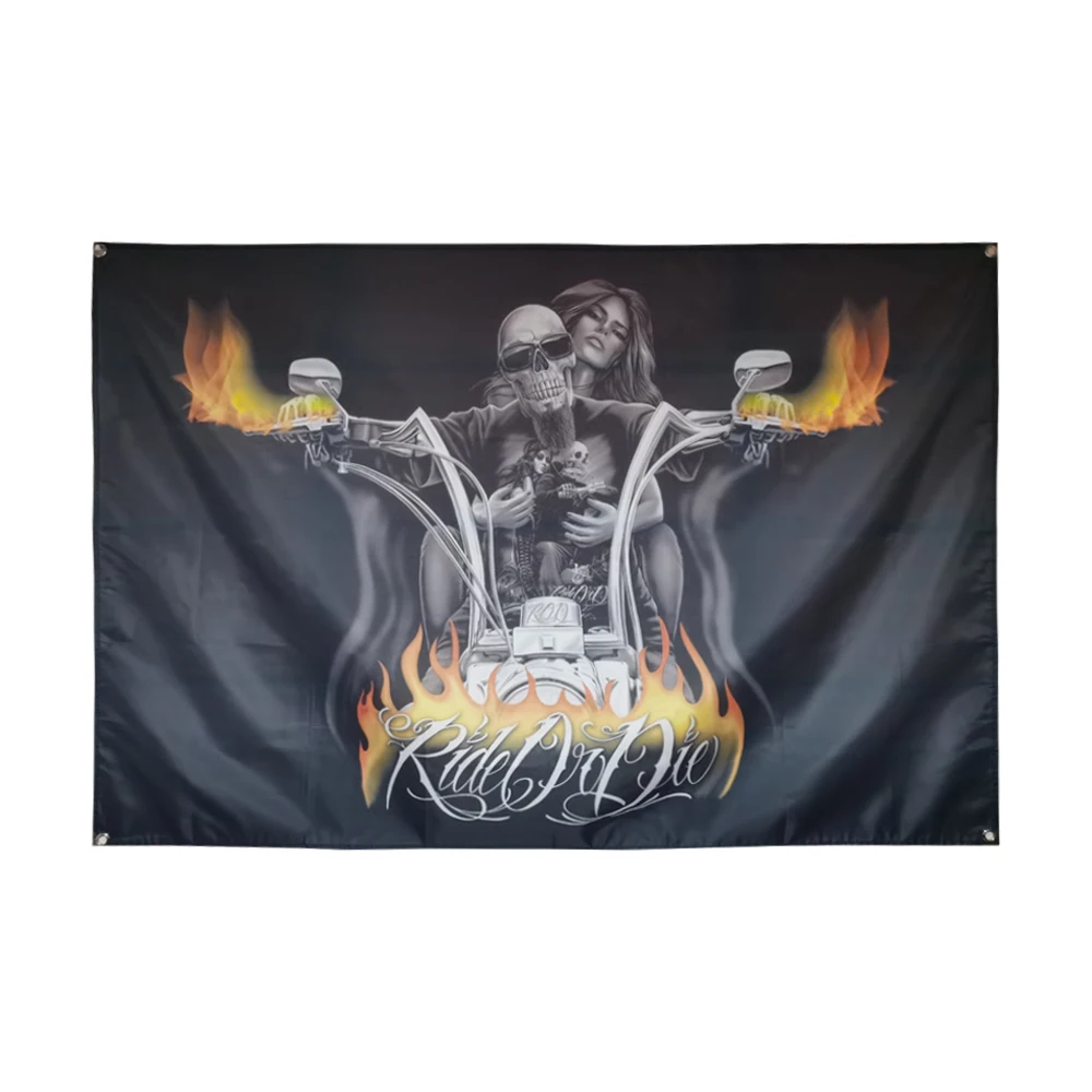 Skull Flames Tattoo Biker Flag Banner Sexy lady Flag 96 x 144cm 3 x 5FT Home Decoration Hanging Flag 4 Gromments In Corners