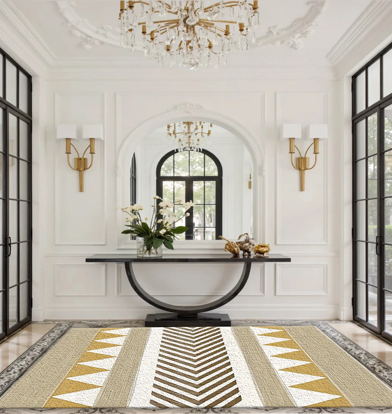Beige Gold Chevron Geometric Area Rug Modern Farmhouse Living Room Carpet Home Decor Floor Mat