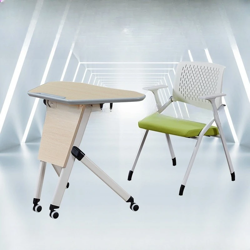Mesa de entrenamiento combinada plegable y silla, mesa móvil integrada para sala de reuniones, escritorio de aprendizaje espacial