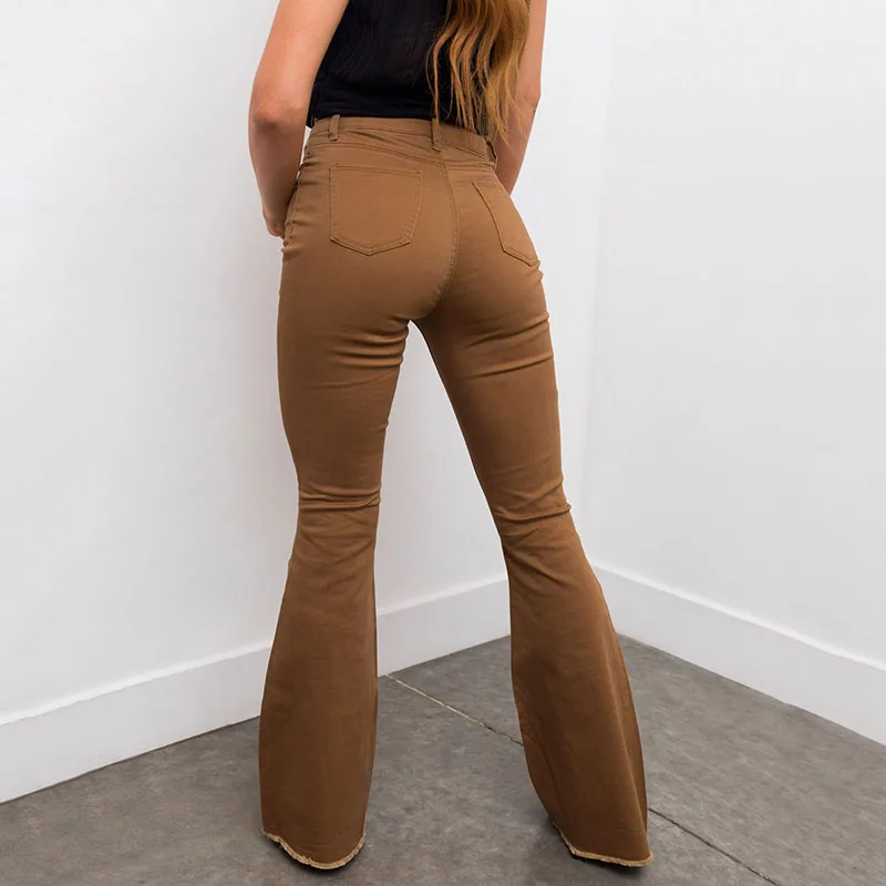 Jeans déchirés avec ourlets effilochés pour femmes, pantalons à jambes évasées, style dame de bureau, printemps et été 2024