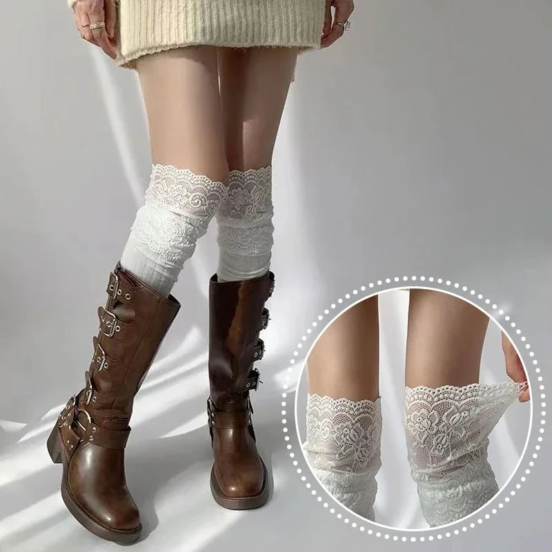 

Solid Color Sexy Lace High Stockings Women Girls Thigh High Over The Knee Stockings Lolita Ladies Girls Warm Boot Socks