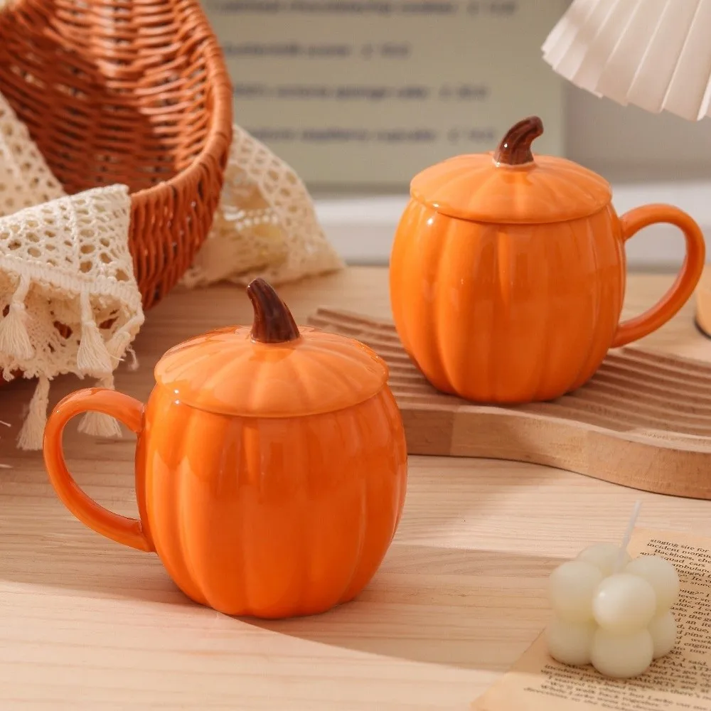 Breakfast Cup Orange Halloween Pumpkin Mug 320ml Dustproof Ceramic Tea Cup Decorative Creative Coffee Cup Kitchen 3