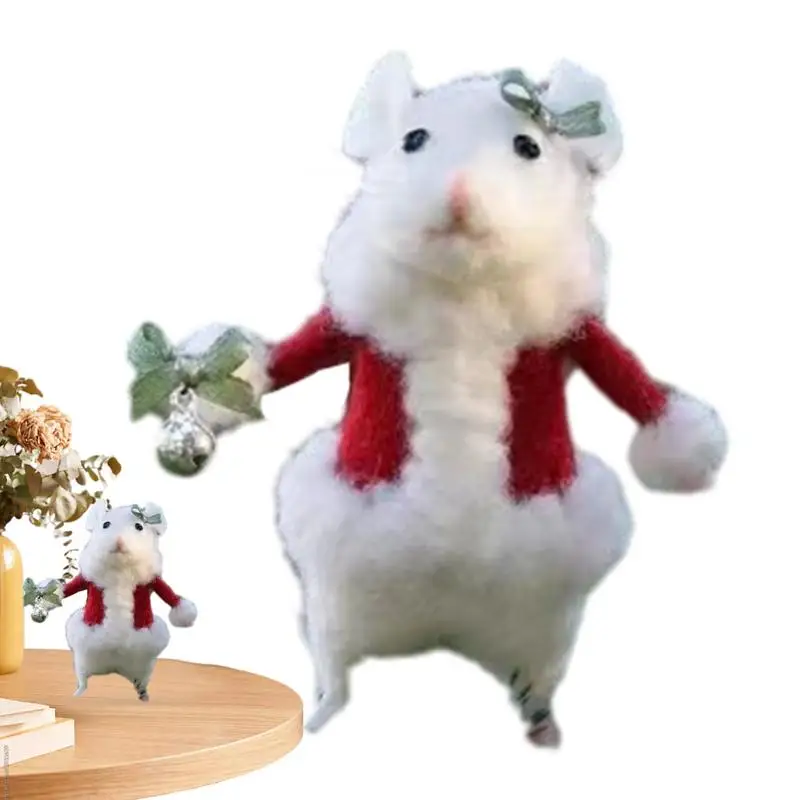 Christmas Mice Wool Felt Mouse Felt Animal Crafts Cute Mouse Tree Ornaments Winter Christmas Wool White Mouse Decor For Wedding