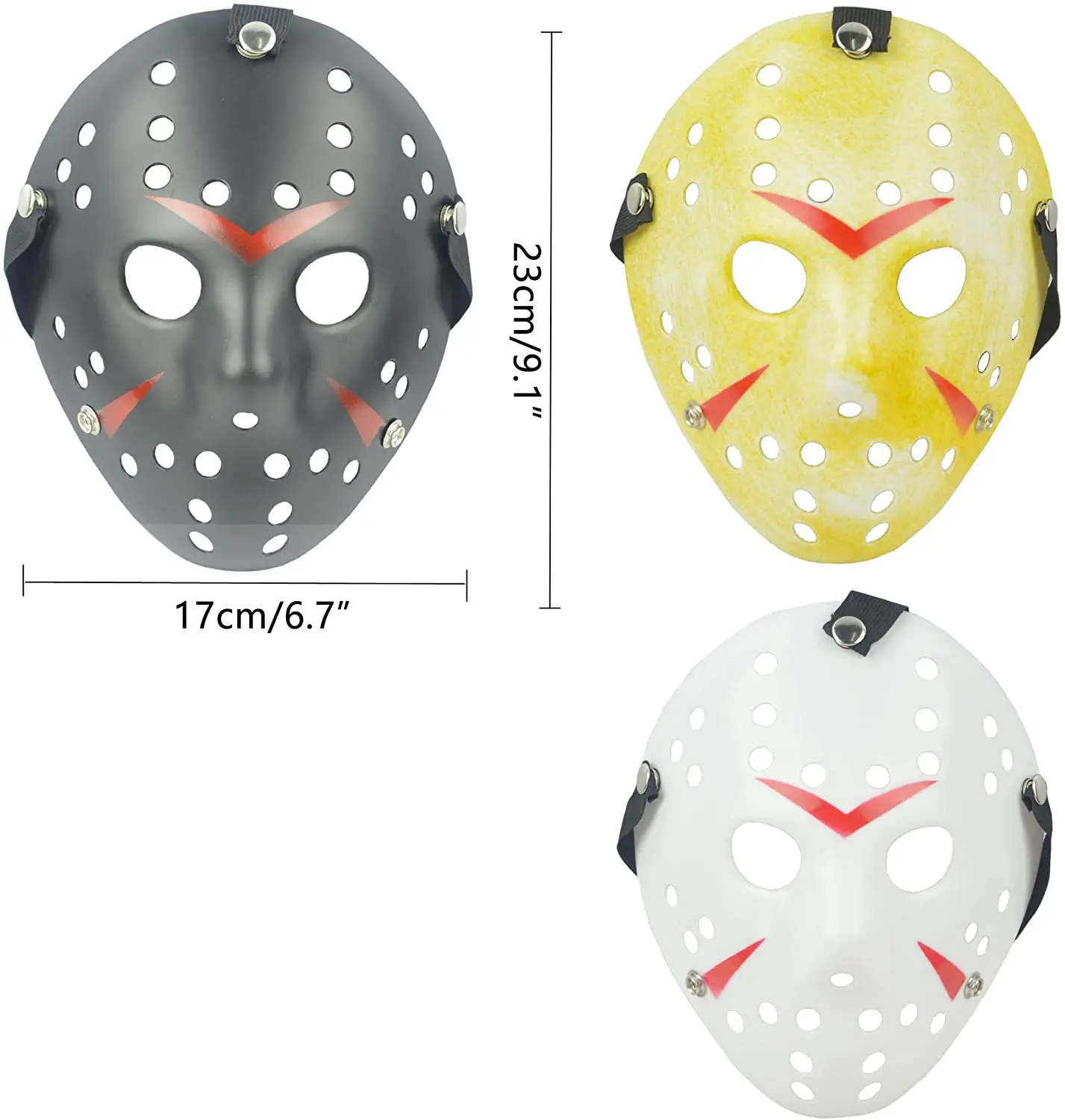 3Pcs Hockey Mask Costume Mask Prop for Cosplay Masquerade Party Halloween Decorations Dress Up